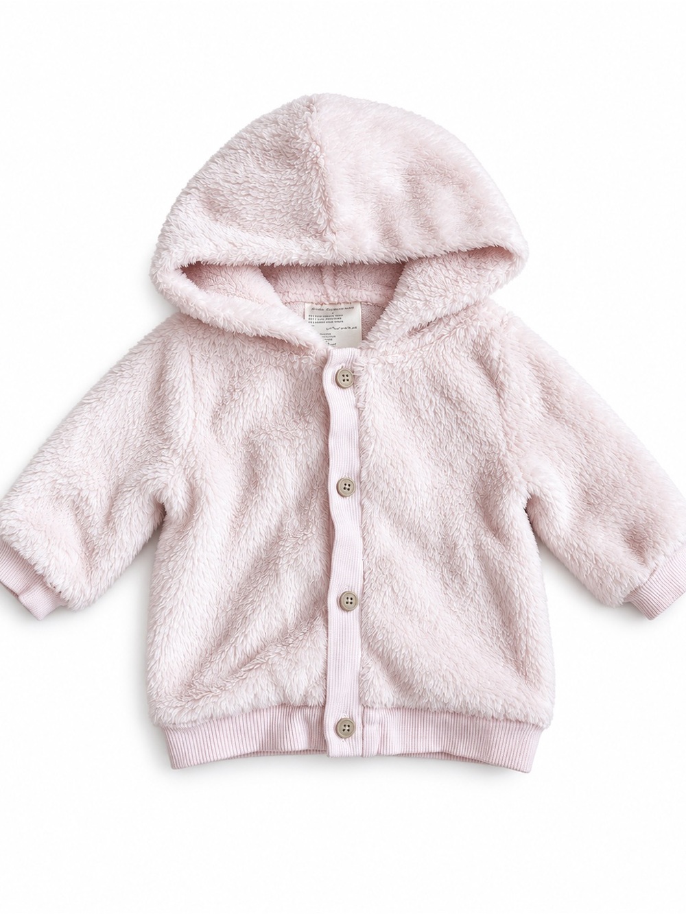 First Impressions Plush Hooded Baby Jacket - Light Pink